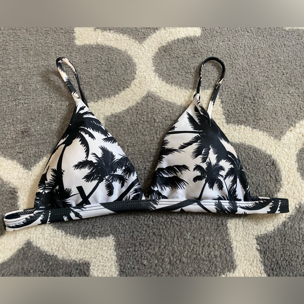 White & Black Palm Tree Bikini Top
